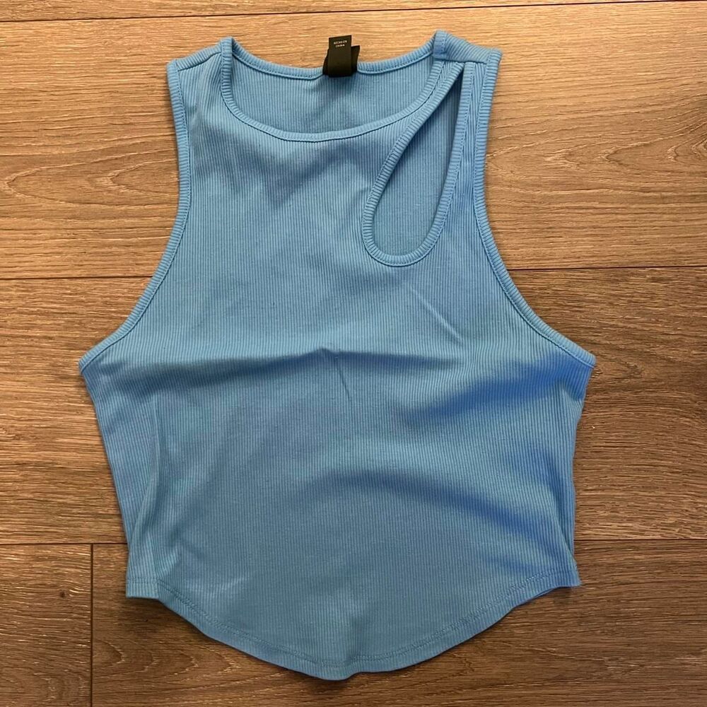 wild fable blue cropped tank top with front cutout